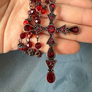 Vintage Elegant Red Cross Pendant Necklace